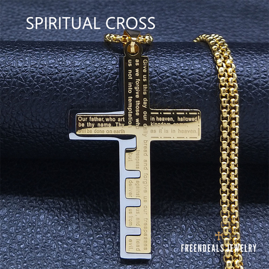 "SPIRITUAL CROSS" Blessed Jesus Cross 18K Real Gold-Plated Stainless Steel Necklace