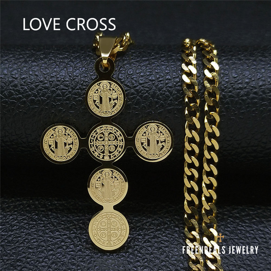 "LOVE CROSS" Model Blessed 18K Real Gold-Plated Stainless Steel Cross Necklace