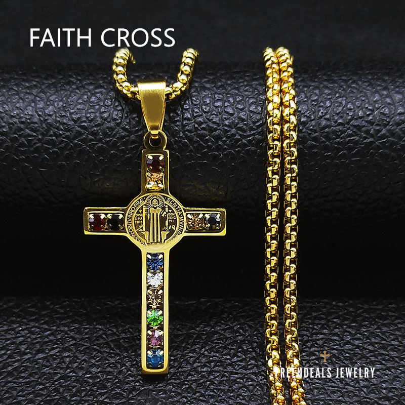 "FAITH CROSS" Model Blessed 18K Real Gold-Plated Stainless Steel Cross Necklace