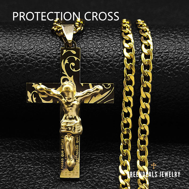 "PROTECTION CROSS" Model Blessed 18K Real Gold-Plated Stainless Steel Cross Necklace