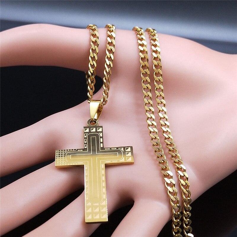 Blessed 2022 Fashion Punk Cross Stainless Steel Necklace Chain Women Gold Color Statement Necklace Jewelry collier homme N4278S05 - Freendeals Jewelry