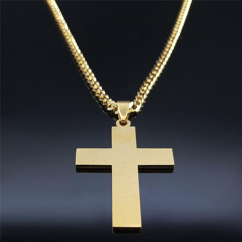 Blessed 2022 Fashion Punk Cross Stainless Steel Necklace Chain Women Gold Color Statement Necklace Jewelry collier homme N4278S05 - Freendeals Jewelry