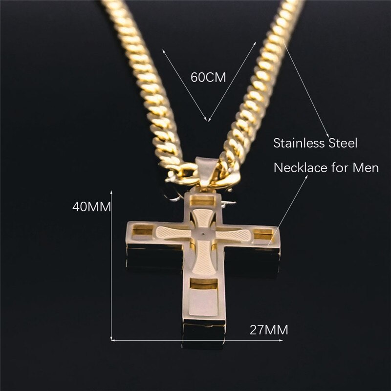 "POWER CROSS" Blessed Jesus Cross 18K Real Gold-Plated Stainless Steel Necklace