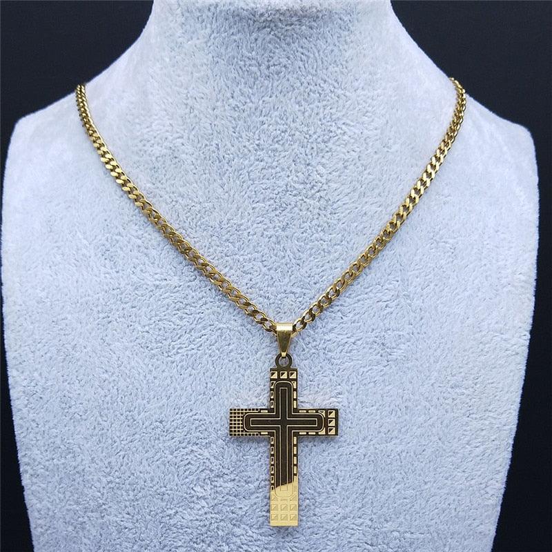 Blessed 2022 Fashion Punk Cross Stainless Steel Necklace Chain Women Gold Color Statement Necklace Jewelry collier homme N4278S05 - Freendeals Jewelry