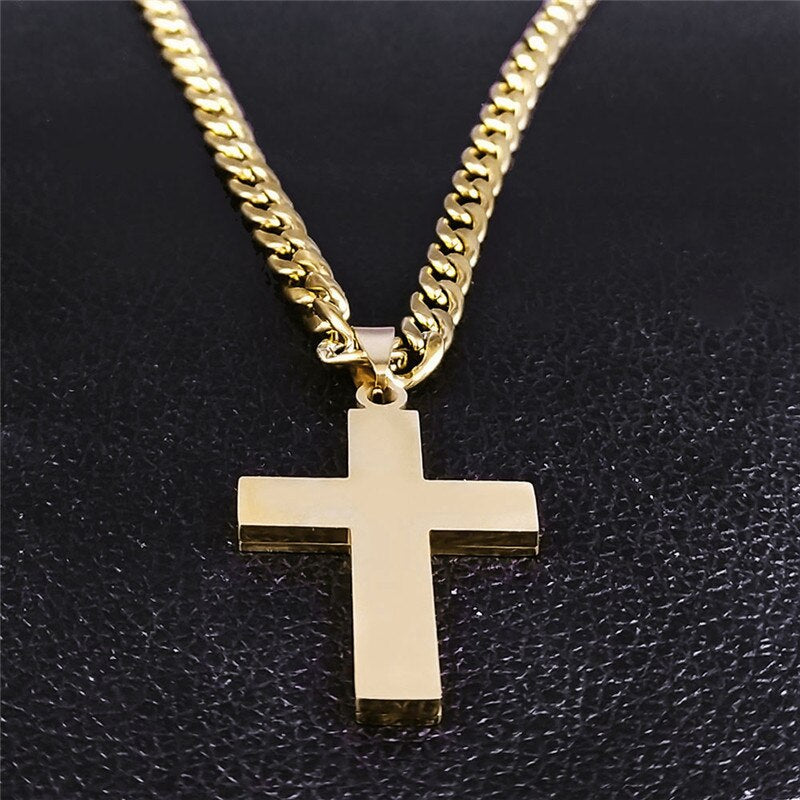 "POWER CROSS" Blessed Jesus Cross 18K Real Gold-Plated Stainless Steel Necklace