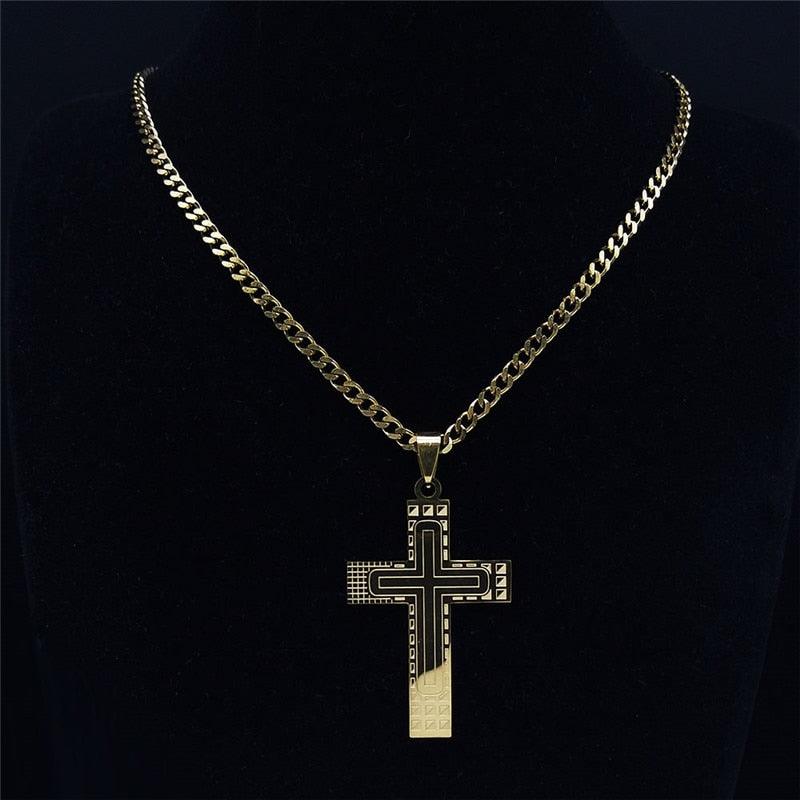 Blessed 2022 Fashion Punk Cross Stainless Steel Necklace Chain Women Gold Color Statement Necklace Jewelry collier homme N4278S05 - Freendeals Jewelry