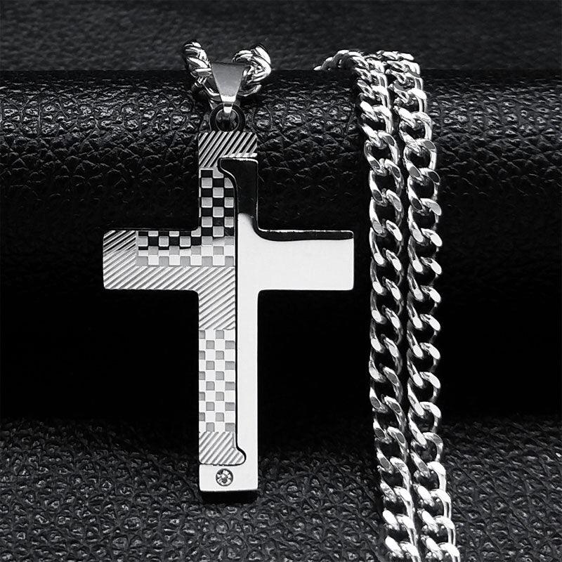 Blessed Hip Hop Kpop Christian Bible Cross Pendant Necklace Men Stainless Steel Crucifix Necklaces Jewelry Prayer Baptism Gifts N2024S05 - Freendeals Jewelry