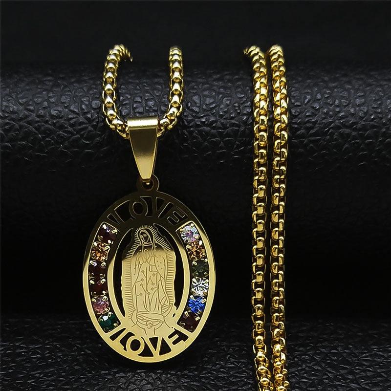 Catholic Jesus Cross Stainless Steel Necklace Saint Benedict Crystal Virgin Mary Pendant Crucifix Male Necklaces Jewelry cruz - Freendeals Jewelry