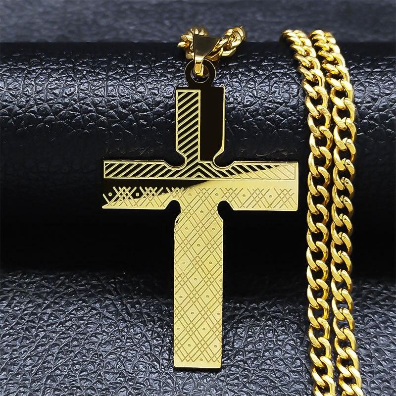 Blessed 2022 Fashion Punk Cross Stainless Steel Necklace Chain Women Gold Color Statement Necklace Jewelry collier homme N4278S05 - Freendeals Jewelry