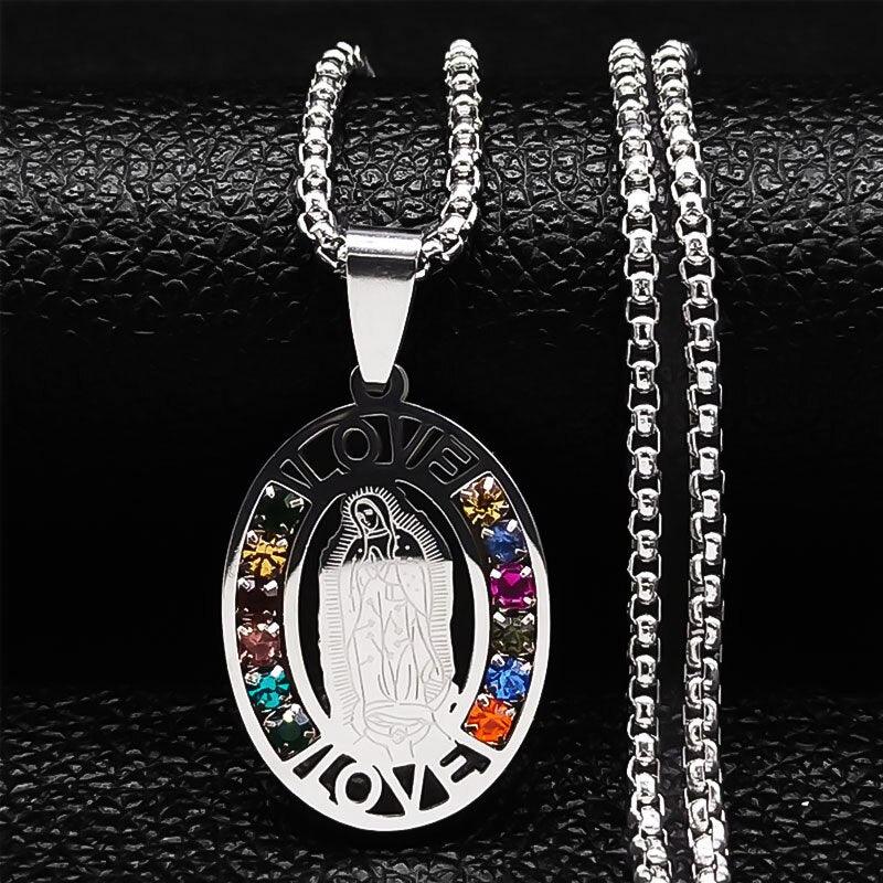 Catholic Jesus Cross Stainless Steel Necklace Saint Benedict Crystal Virgin Mary Pendant Crucifix Male Necklaces Jewelry cruz - Freendeals Jewelry