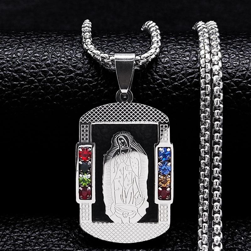 Catholic Jesus Cross Stainless Steel Necklace Saint Benedict Crystal Virgin Mary Pendant Crucifix Male Necklaces Jewelry cruz - Freendeals Jewelry