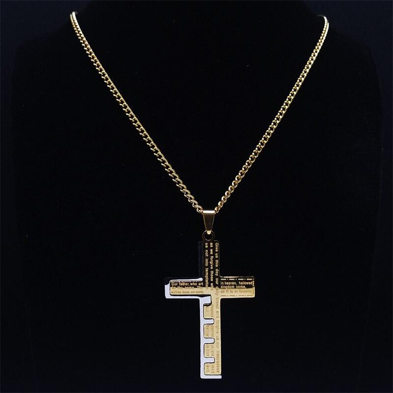 Blessed Hip Hop Kpop Christian Bible Cross Pendant Necklace Men Stainless Steel Crucifix Necklaces Jewelry Prayer Baptism Gifts N2024S05 - Freendeals Jewelry