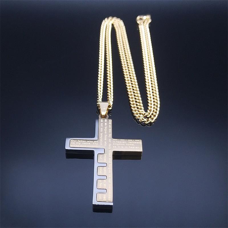 Blessed Hip Hop Kpop Christian Bible Cross Pendant Necklace Men Stainless Steel Crucifix Necklaces Jewelry Prayer Baptism Gifts N2024S05 - Freendeals Jewelry