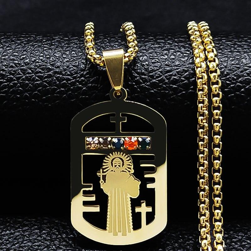 Catholic Jesus Cross Stainless Steel Necklace Saint Benedict Crystal Virgin Mary Pendant Crucifix Male Necklaces Jewelry cruz - Freendeals Jewelry