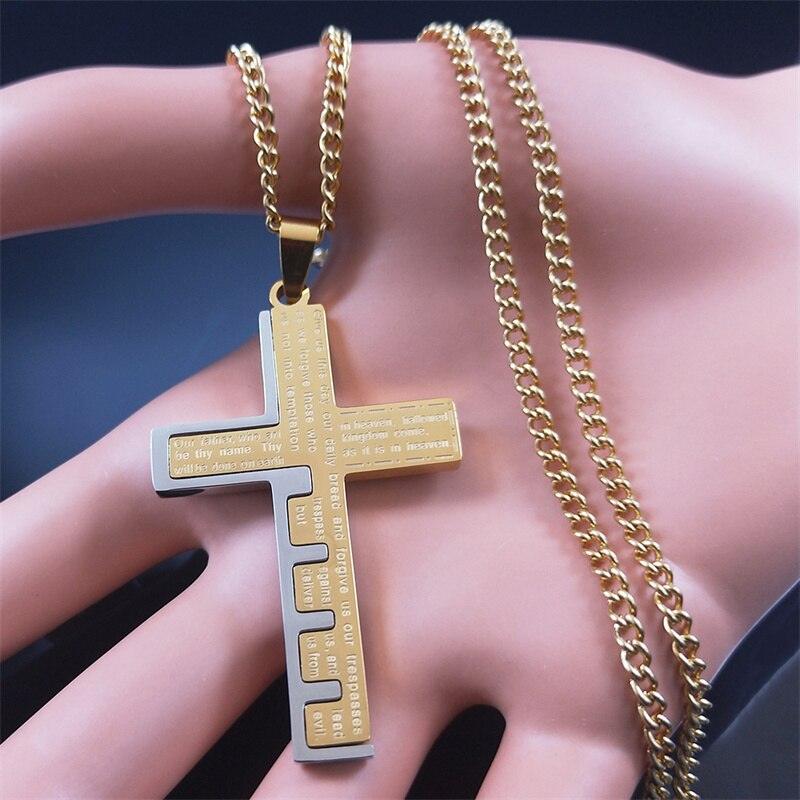 Blessed Hip Hop Kpop Christian Bible Cross Pendant Necklace Men Stainless Steel Crucifix Necklaces Jewelry Prayer Baptism Gifts N2024S05 - Freendeals Jewelry