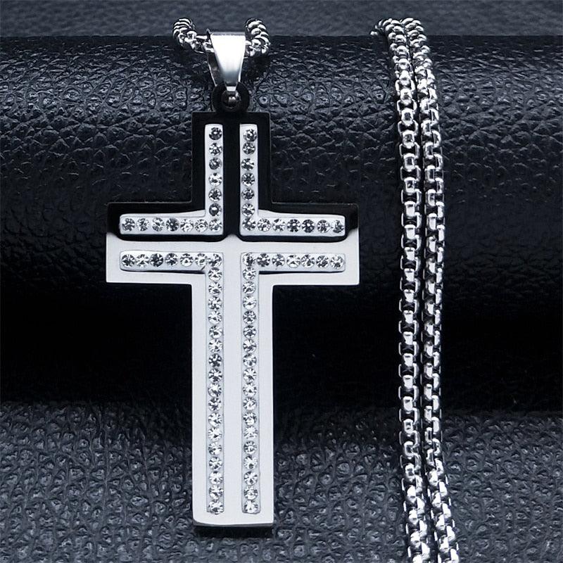 Crucifix Cross Pendant Necklace Gold Color Crystal Stainless Steel Jesus Christ Necklaces Jewelry correntinha masculina N4943S02 - Freendeals Jewelry