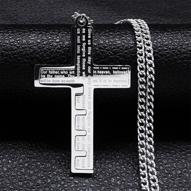 Blessed Hip Hop Kpop Christian Bible Cross Pendant Necklace Men Stainless Steel Crucifix Necklaces Jewelry Prayer Baptism Gifts N2024S05 - Freendeals Jewelry