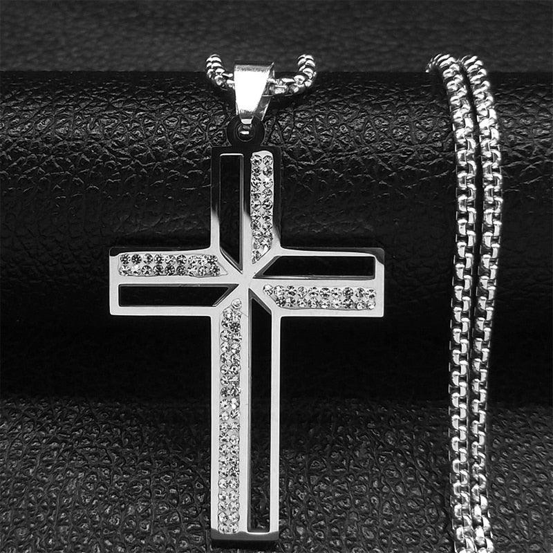 Crucifix Cross Pendant Necklace Gold Color Crystal Stainless Steel Jesus Christ Necklaces Jewelry correntinha masculina N4943S02 - Freendeals Jewelry