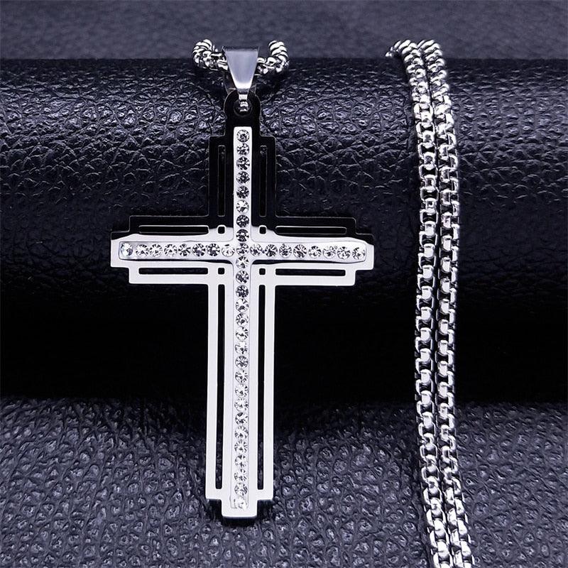 Crucifix Cross Pendant Necklace Gold Color Crystal Stainless Steel Jesus Christ Necklaces Jewelry correntinha masculina N4943S02 - Freendeals Jewelry