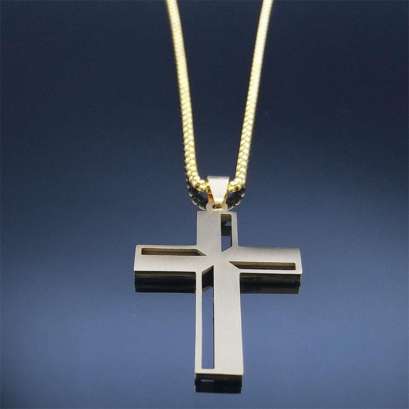 Crucifix Cross Pendant Necklace Gold Color Crystal Stainless Steel Jesus Christ Necklaces Jewelry correntinha masculina N4943S02 - Freendeals Jewelry