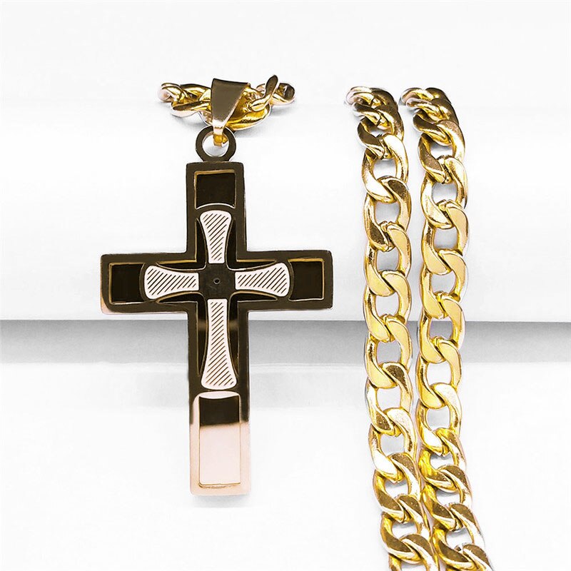 "POWER CROSS" Blessed Jesus Cross 18K Real Gold-Plated Stainless Steel Necklace