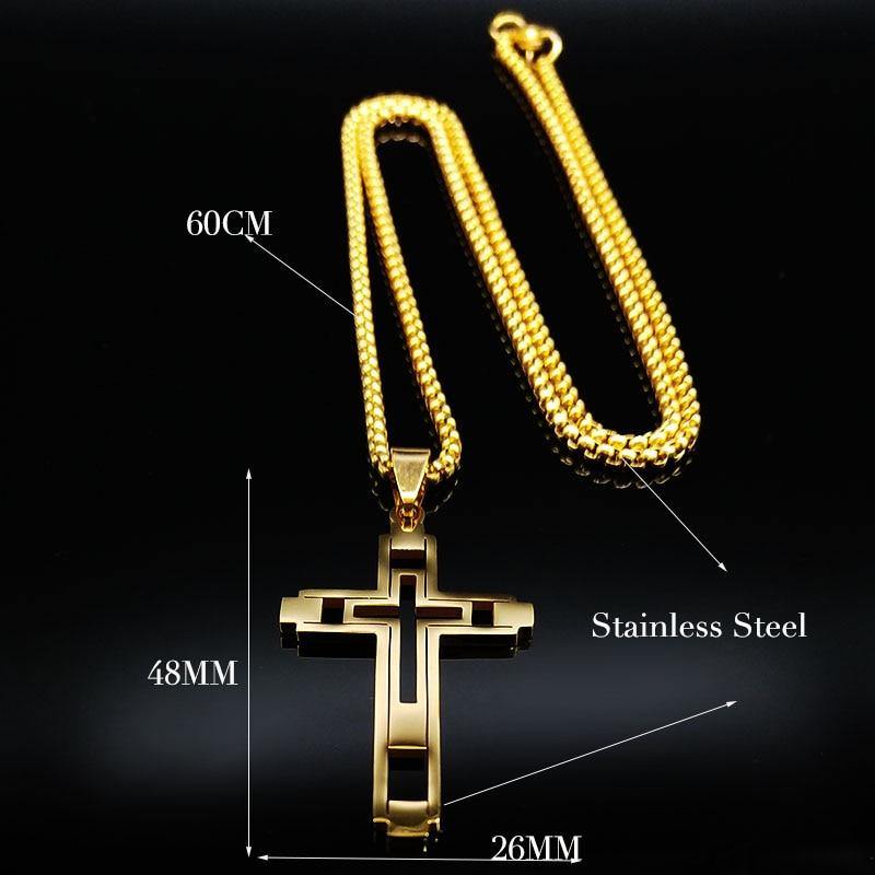 2021 18K Gold-Plated Hollow Cross Stainless Steel Pendant Necklace - Freendeals Jewelry