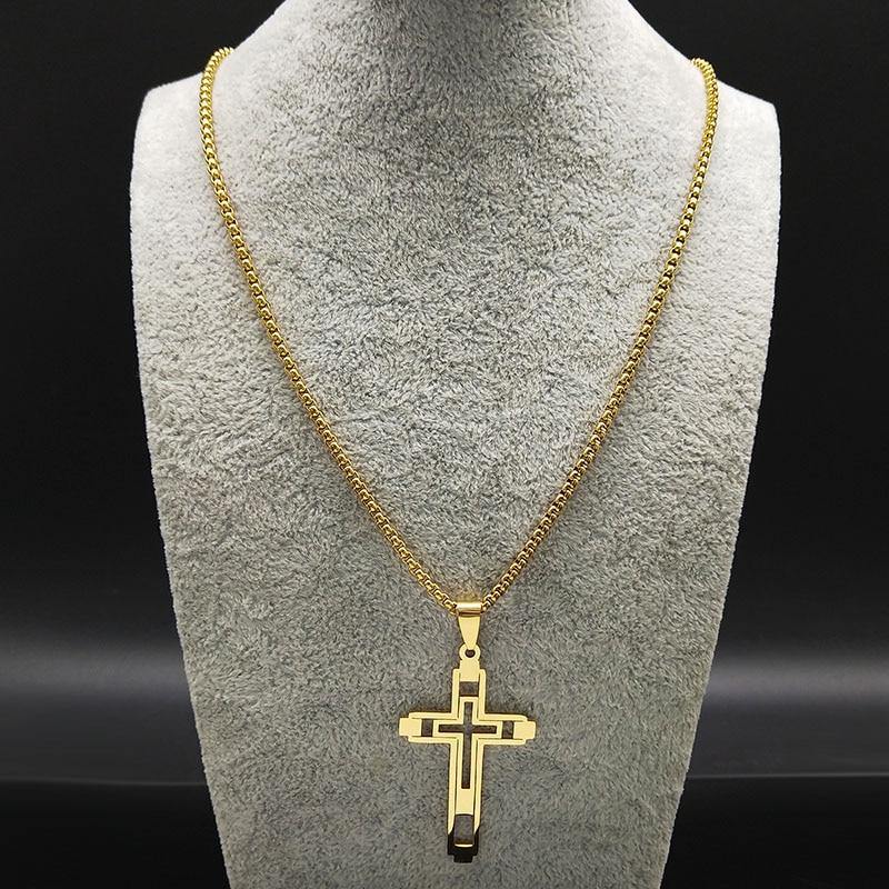 2021 18K Gold-Plated Hollow Cross Stainless Steel Pendant Necklace - Freendeals Jewelry