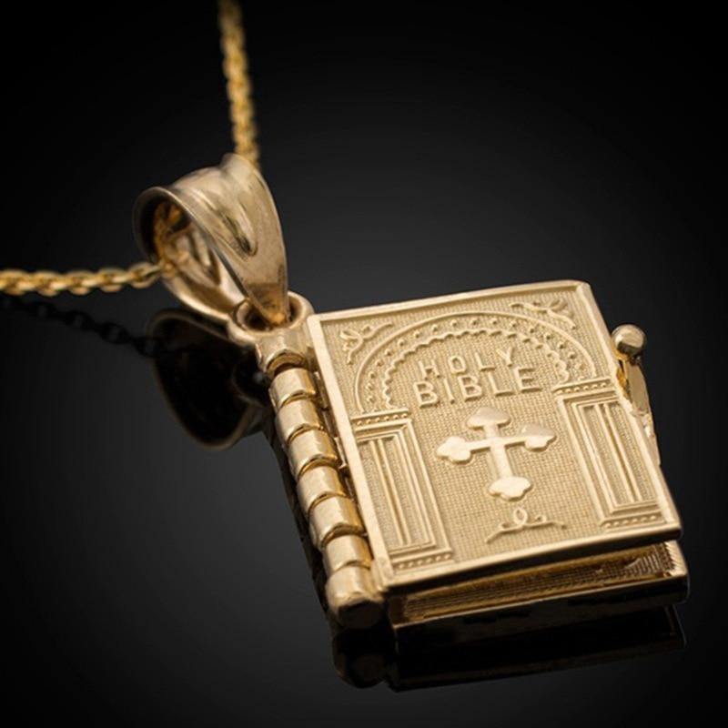 Gold Color Openable Holy Bible Book Pendant Necklaces - Freendeals Jewelry