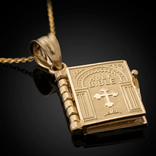 Gold Color Openable Holy Bible Book Pendant Necklaces - Freendeals Jewelry