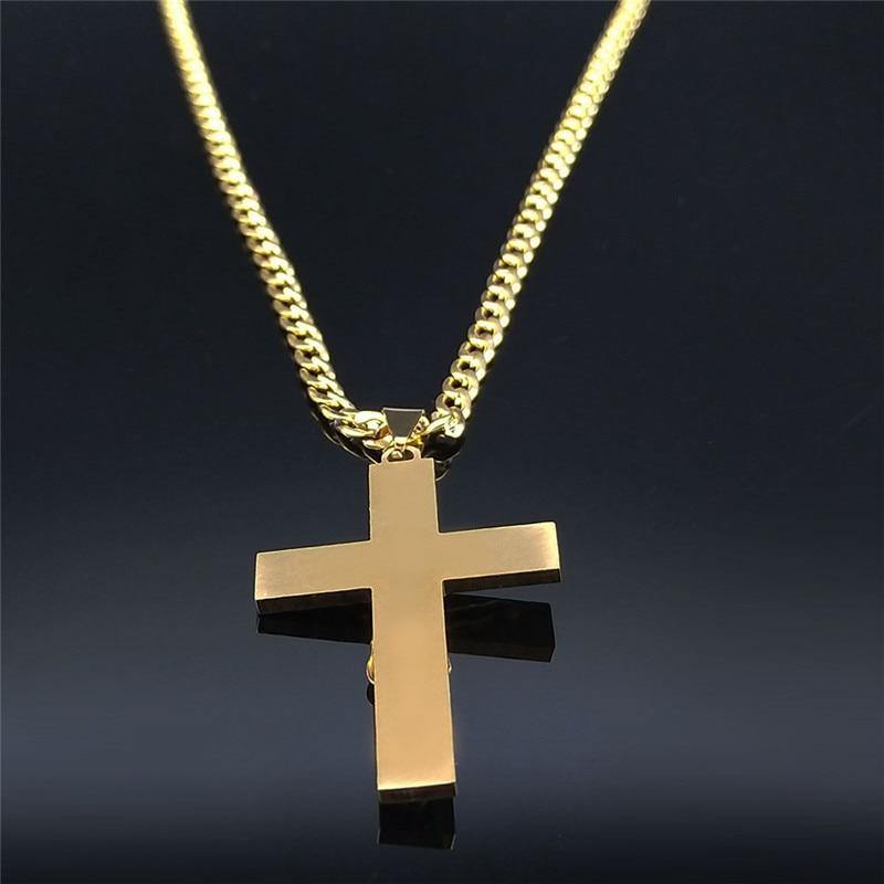 2021 18K GOLD Cross Crucifix Stainless Steel  Pendant Necklace - Freendeals Jewelry