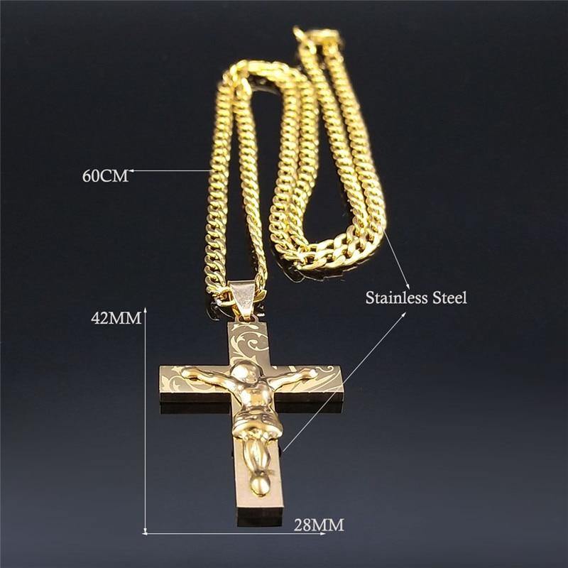 2021 18K GOLD Cross Crucifix Stainless Steel  Pendant Necklace - Freendeals Jewelry