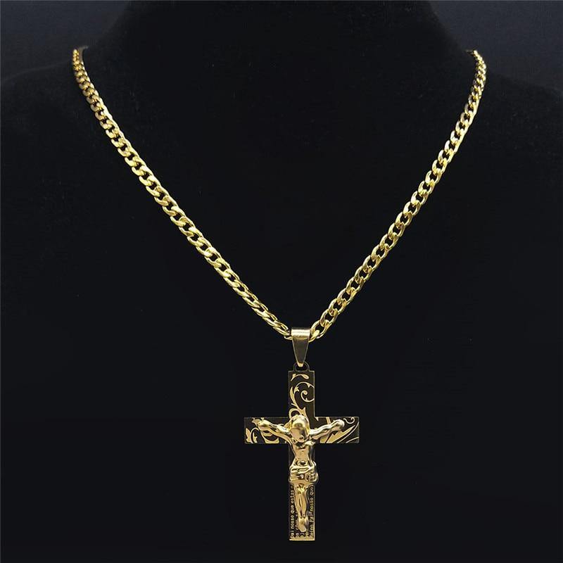 2021 18K GOLD Cross Crucifix Stainless Steel  Pendant Necklace - Freendeals Jewelry