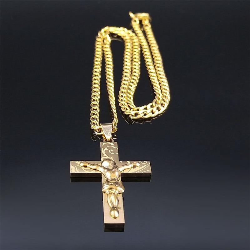 2021 18K GOLD Cross Crucifix Stainless Steel  Pendant Necklace - Freendeals Jewelry